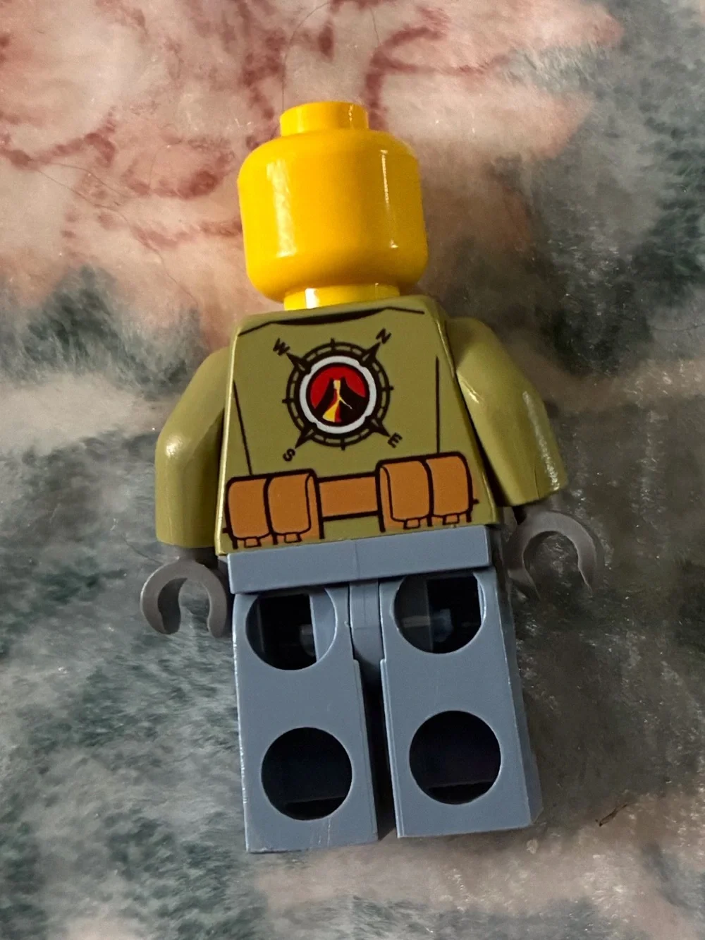 Lego Olive Jacket Minifigure with Yellow Head and Blue Legs